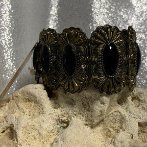BRONZE TONE AND BLACK BEADED ELASTIC STRETCH BRACELET BY DEVAN NWT